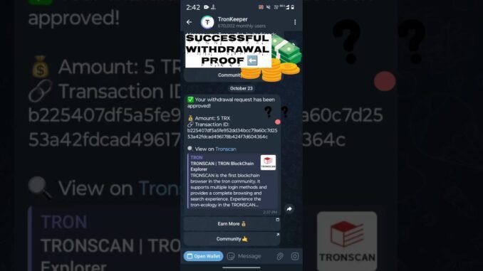 TronKeeper Airdrop withdrawal proof| Live withdrawal 🔴 /#tronkeeperwithdrawalproof / #trxmining